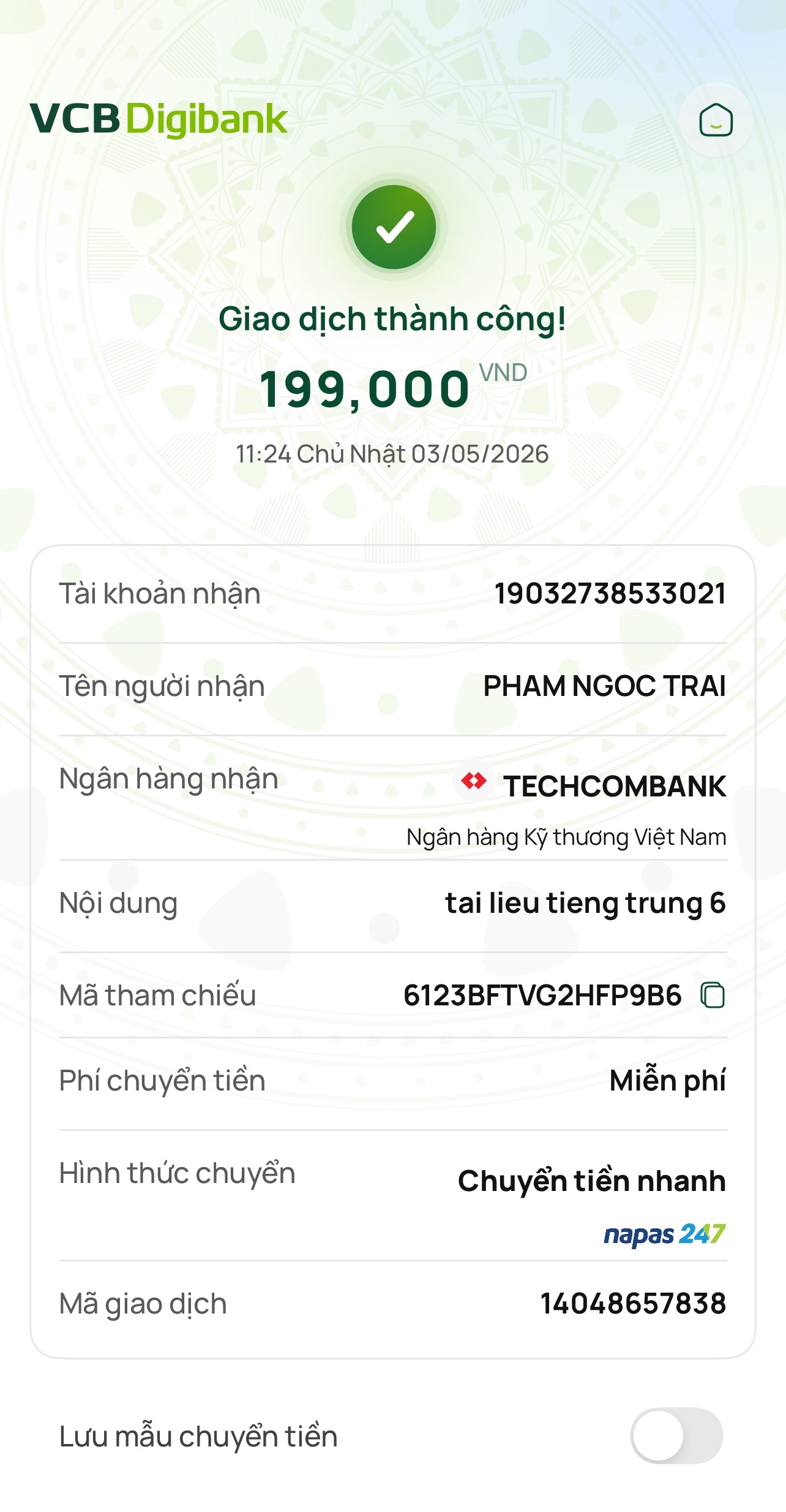 Giao dịch thành công